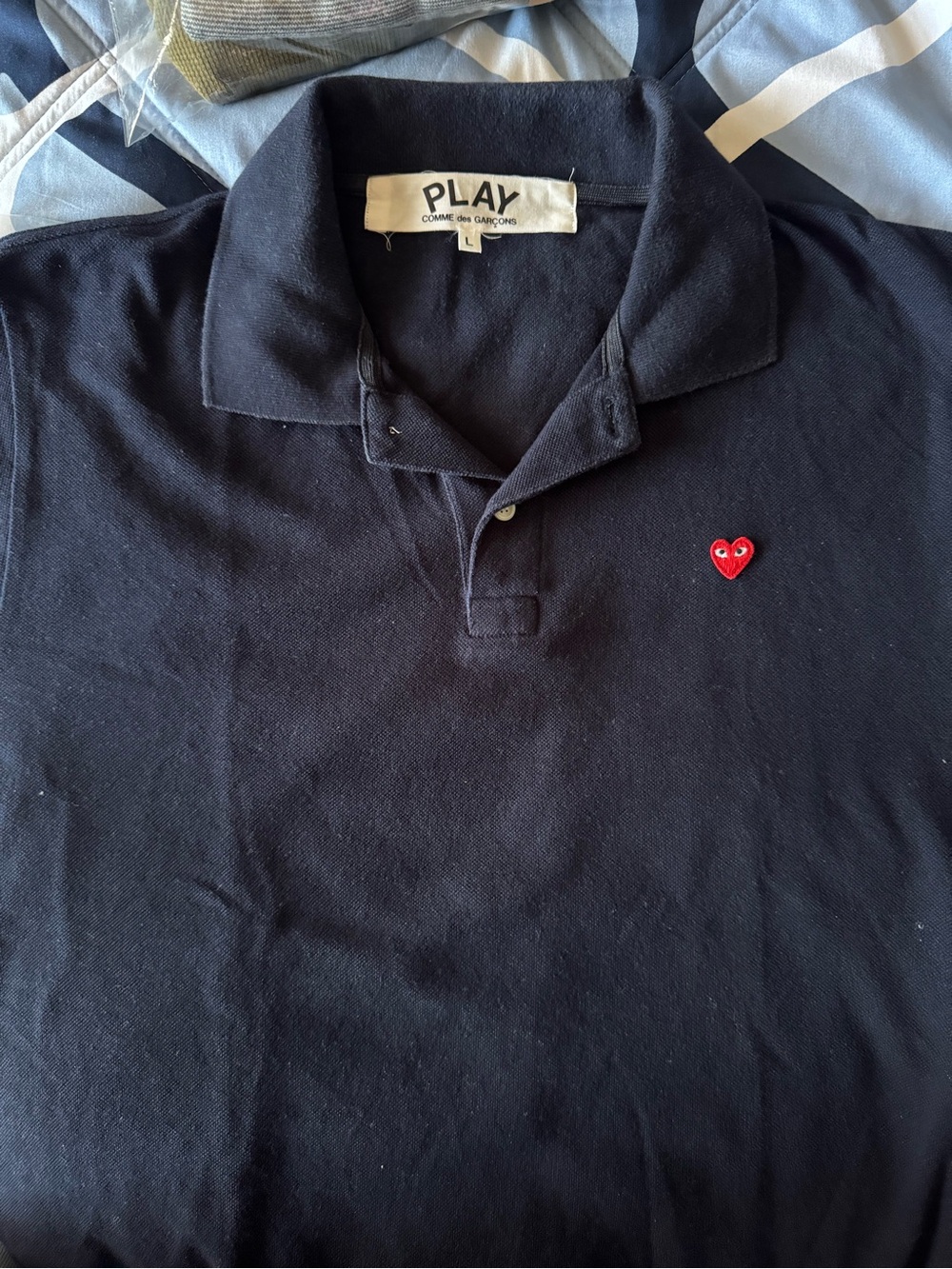 Comme des Garçons PLAY Navy Polo with Red Heart Logo